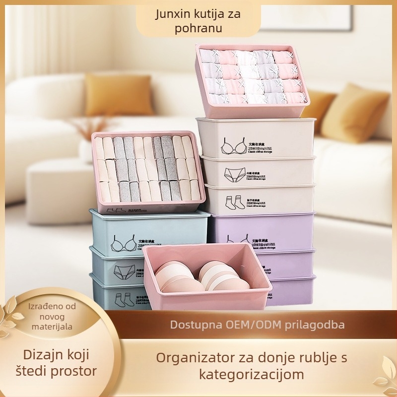 Velika plastična kutija za pohranu donjeg rublja – organizator ormara s poklopcem, ladica-stil, s pregradama