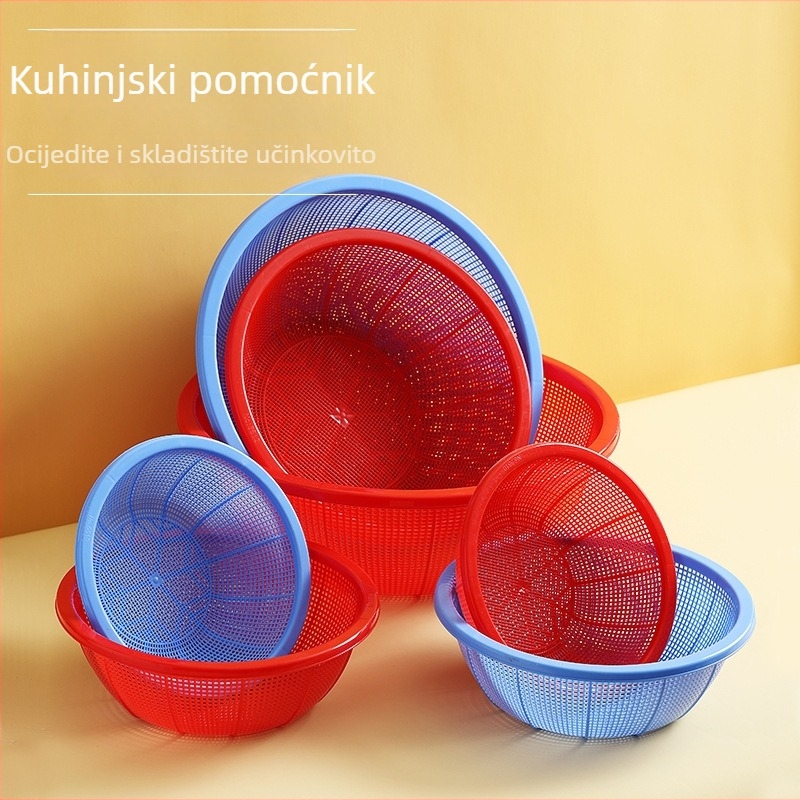 Plastična okrugla košara za odvod vode, za pranje povrća i voća, organizator kuhinjskog sudopera