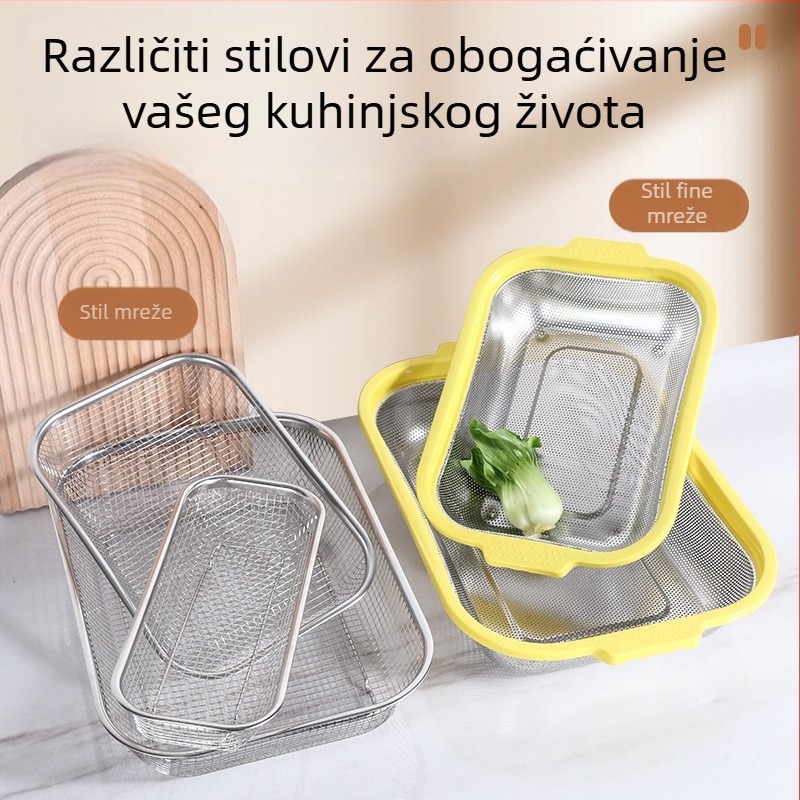Koš od nehrđajućeg čelika s gustim otvorima, kuhinjski višenamjenski odvodni koš za pranje povrća, voća i riže