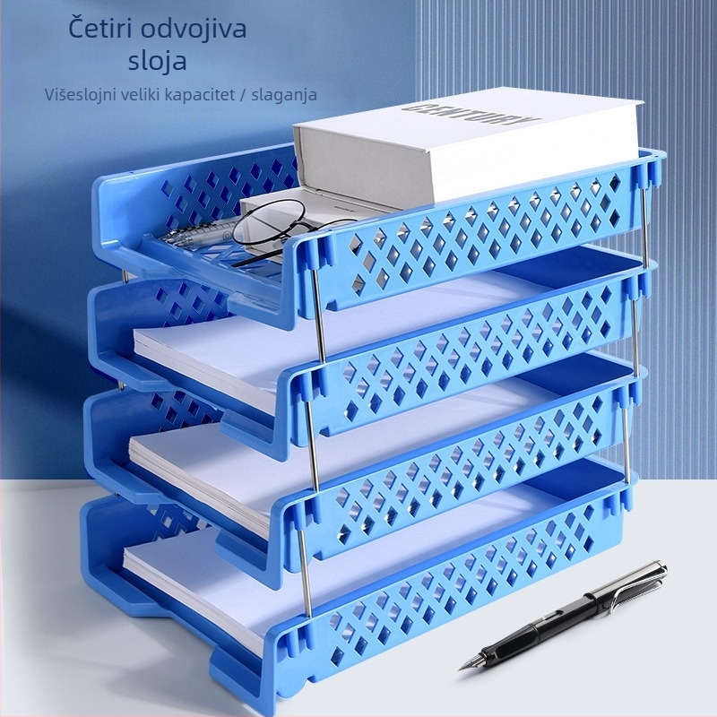 Plastični plavi 3-slojni stolni stalak za dokumente