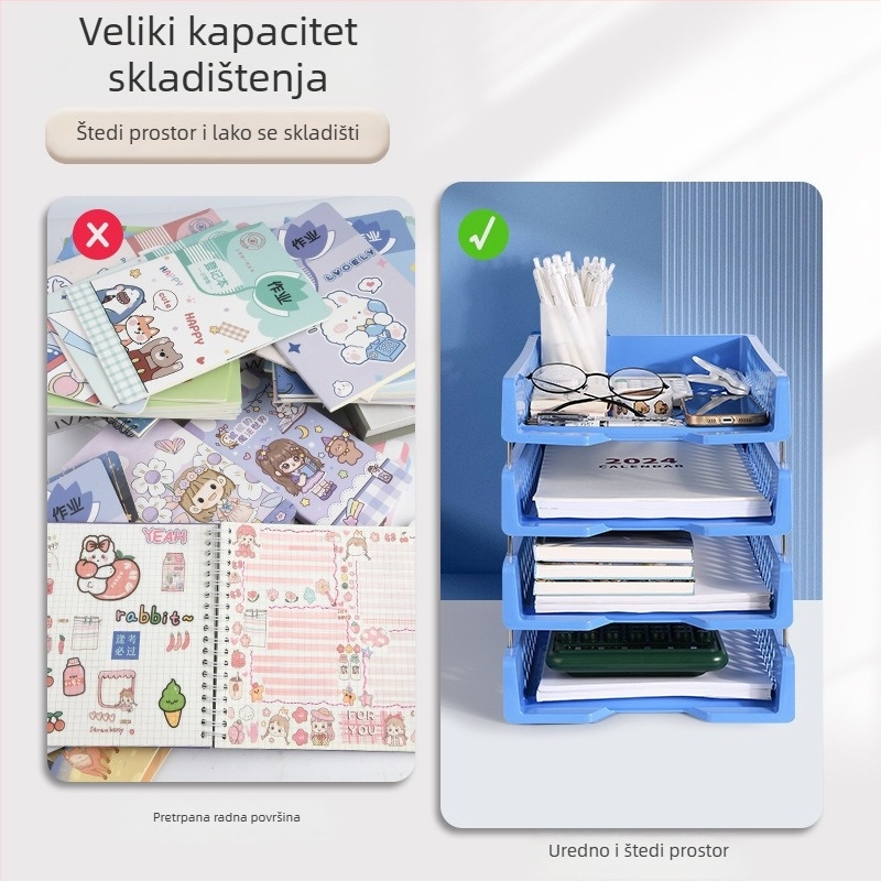 Plastični plavi 3-slojni stolni stalak za dokumente