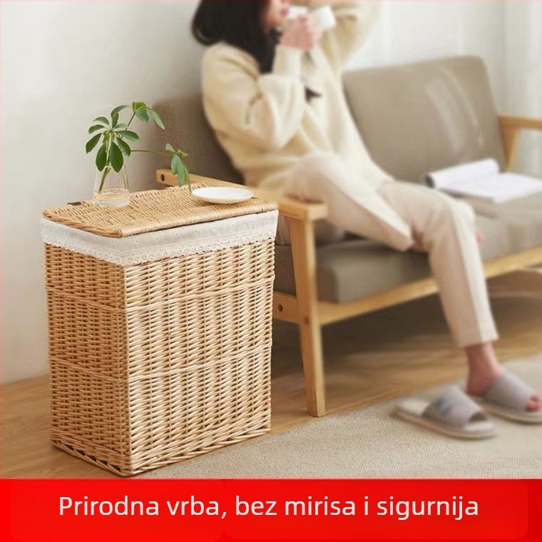 Ratan koš za rublje s poklopcem – spremište za prljavo rublje i igračke