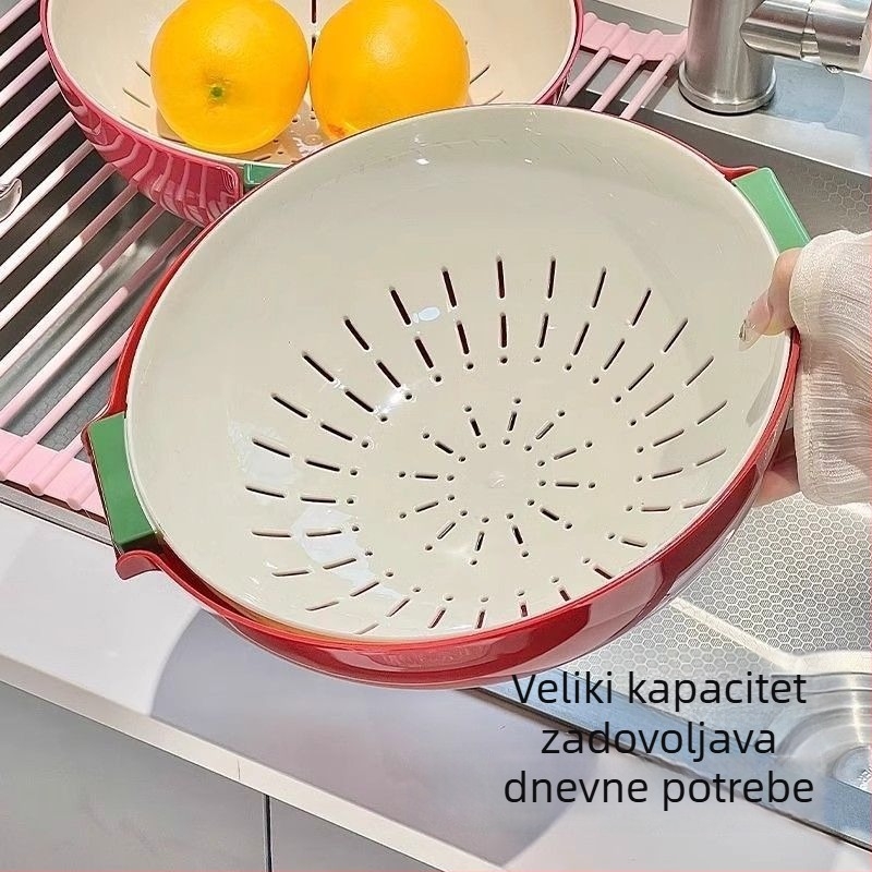 Dvostruko složen koš za pranje povrća s odvodnim košem, posuda za voće za kuhinju i dnevni boravak, višenamjenski filter vode za pranje povrća