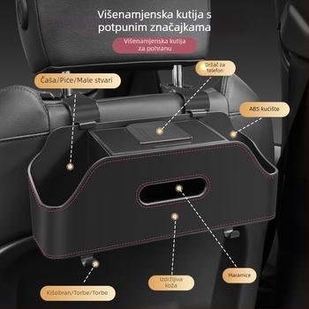 Organizator stražnje sjedalice automobila sa višestrukim pretincima, pretincom za maramice i držačem čaša