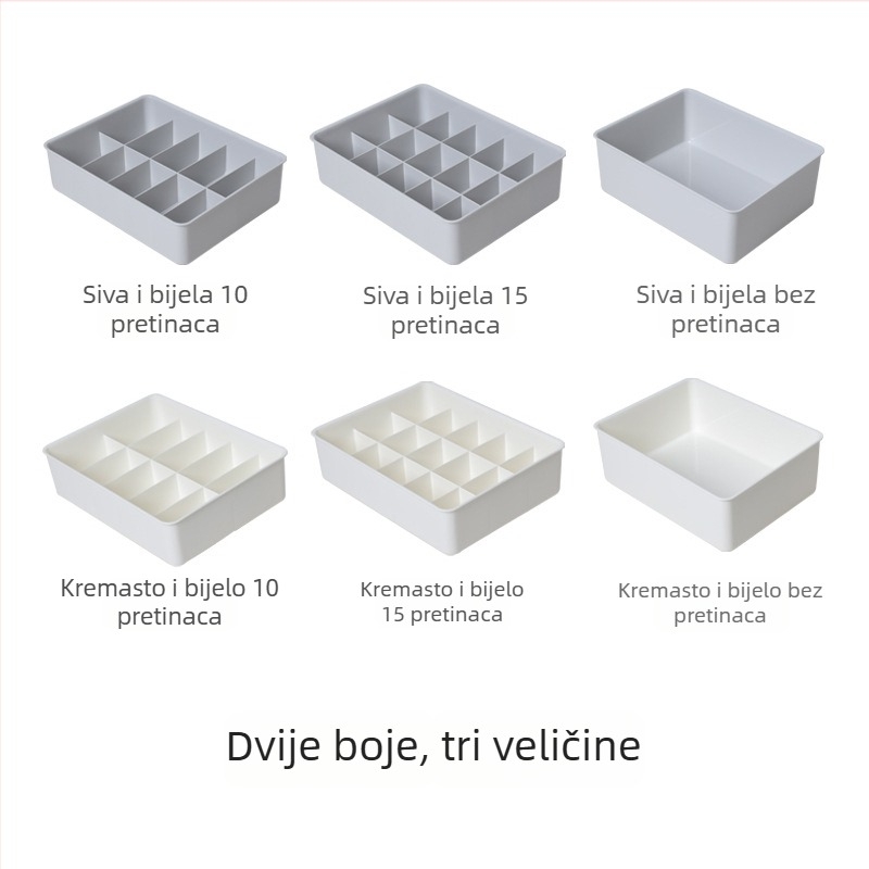 Plastična kutija za pohranu donjeg rublja i čarapa s pregradama, ladic̦astog stila