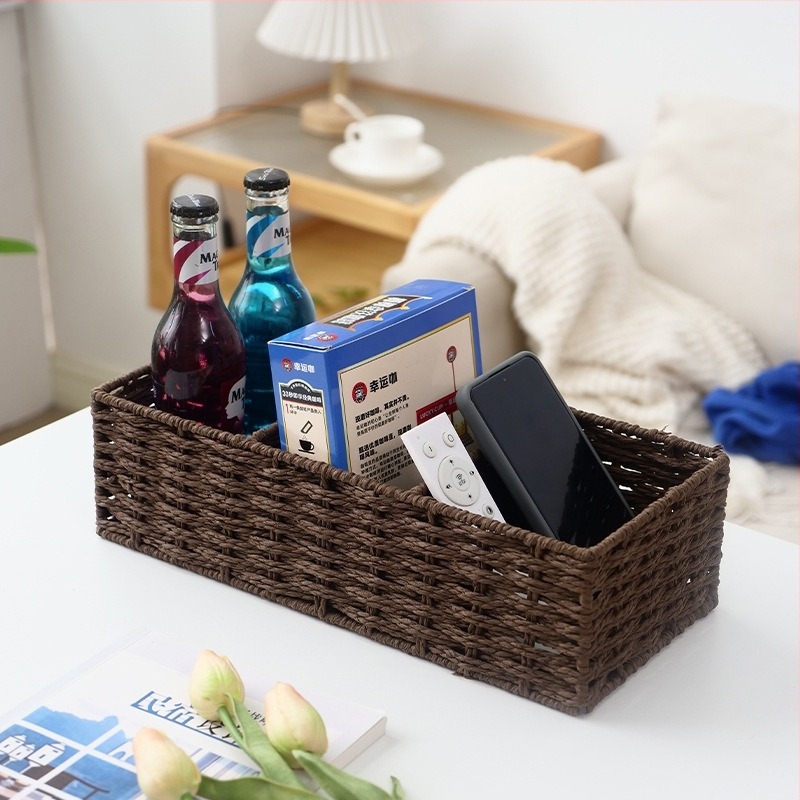Japanskog stila minimalistička stolna košara za pohranu s tri odjeljka, pletena od papirnatog užeta, za grickalice i sitnice