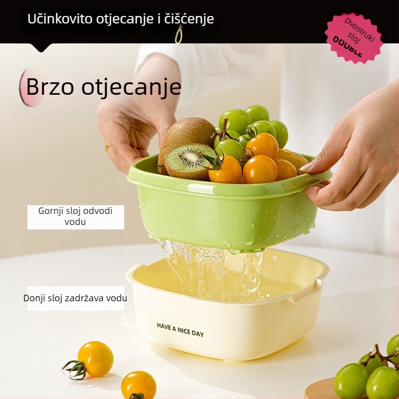 Dvostruki koš za odvod vode za voće i povrće, 2-u-1 košara za pranje