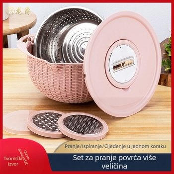 Set od nehrđajućeg čelika za kuhinju: posuda za pranje povrća, odvodna posuda, koš za voće i povrće, naribac i sjeckalica