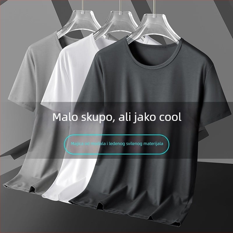 Muška slim-fit kratka majica, ljetna, od mliječne svile, jednobojna, tankog kroja, brzo se suši