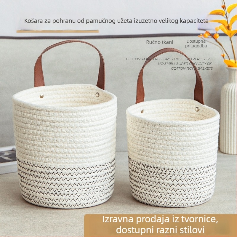Ručna pletene košarice za pohranu kozmetike i kućnih potrepština, stolna ili zidna, kompaktna cvjetna košarica, skandinavski stil