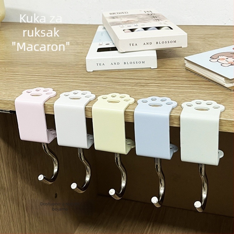 Kuka za torbu s makaron-mačjom šapom – bez bušenja, organizator za torbu i stol, sladak crtani lik, pokretan, nosivost 20–30 kg
