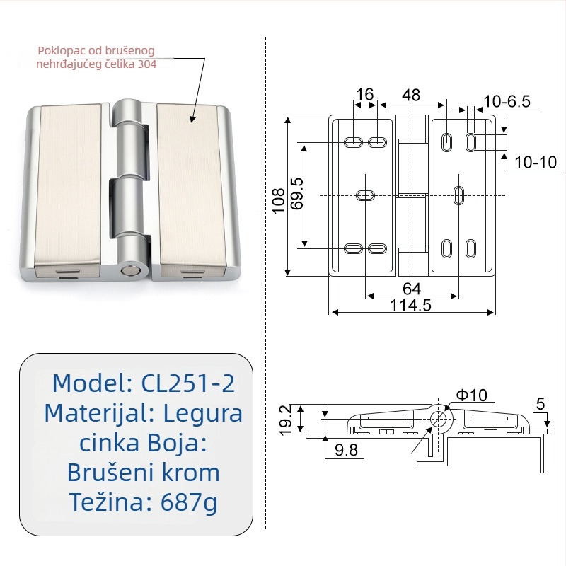 CL251 teški šarniri za vrata ormara, cinkova zlitina, elektroplatirani završetak, moderan minimalistički stil