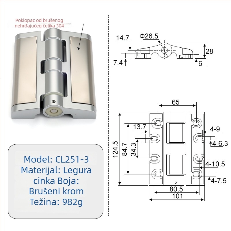 CL251 teški šarniri za vrata ormara, cinkova zlitina, elektroplatirani završetak, moderan minimalistički stil