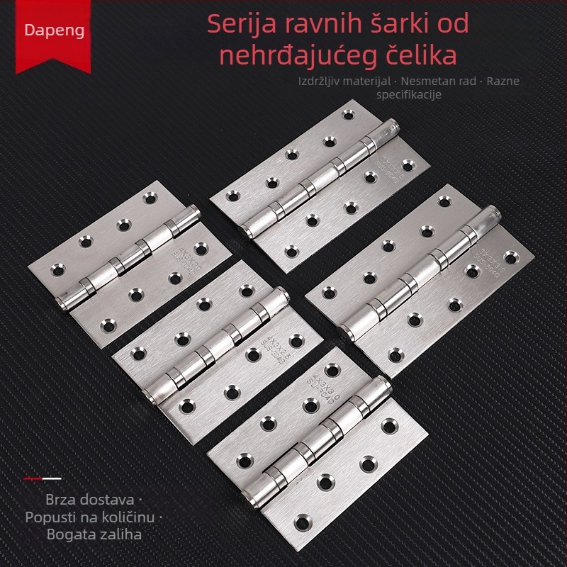 Šarnir od nehrđajućeg čelika za unutarnja drvena vrata, plosnati šarnir, tiho ležajevi, ojačan, 4–5 inča