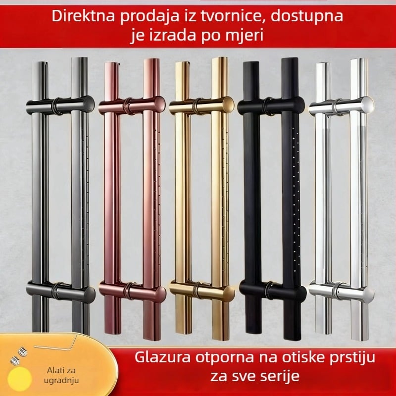 Prilagodljiva ručka od nehrđajućeg čelika s ravnim cijevnim profilom za klizna vrata, pogodna za drvena vrata i debela staklena vrata, set od 2 komada