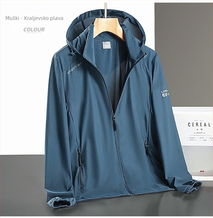 Unisex odjeća za sunčevu zaštitu s patentnim zatvaračem, lagani ljetni kardigan od Ice Silk, UV50+, prozračni, s odvojivom kapuljačom