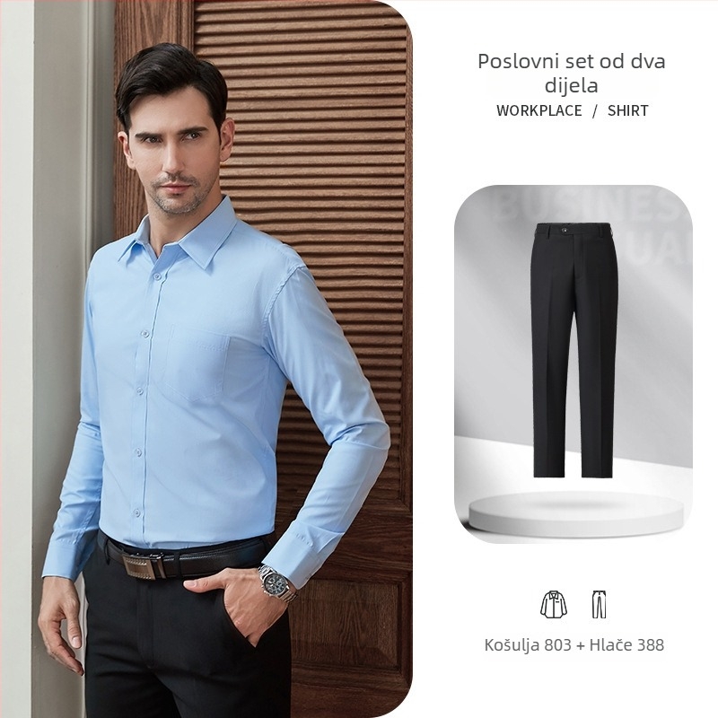 Košulja plus veličine, jednobojna, bez glačanja, drapirana silueta, profesionalno radno odijevanje, unisex, dugi rukav, za proljeće i jesen