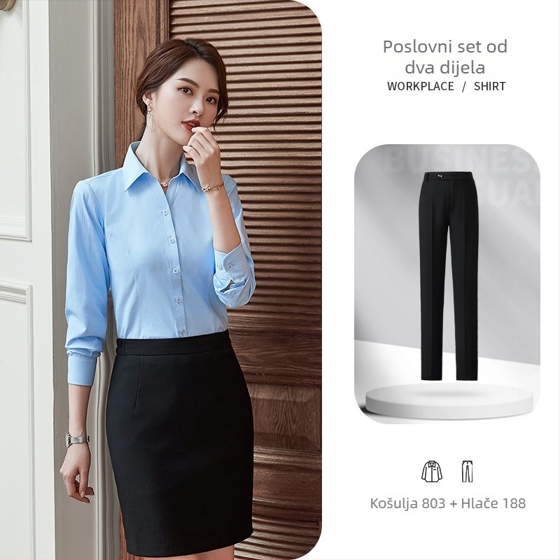 Košulja plus veličine, jednobojna, bez glačanja, drapirana silueta, profesionalno radno odijevanje, unisex, dugi rukav, za proljeće i jesen