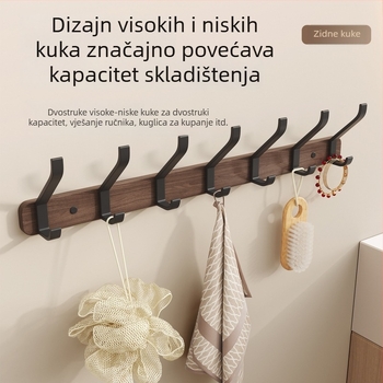 Vješalica za vrata od orahova drveta, bez bušenja, zidna vješalica za kapute s više redova kukica, ulazni hodnik