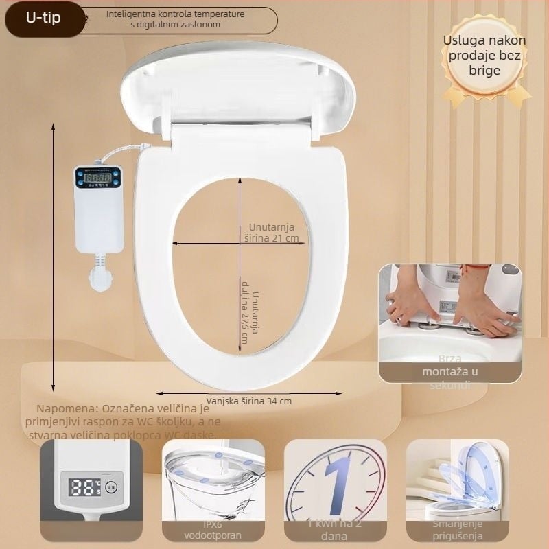Odubao grijano WC-šalice, univerzalno električno pametno WC-šalice s U-oblikovanim prstenom