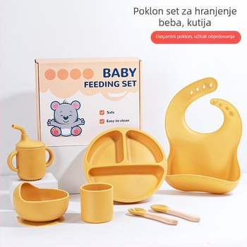 Set posuđa za bebe s likom medvjedića, silikon visoke kvalitete za hranu, kutija za dar