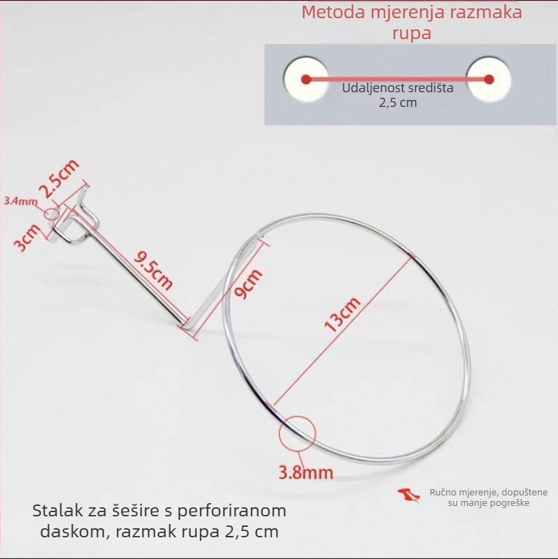 Željezni držač lopti i standardne kukice, set za perforiranu ploču s trostrukim kukama