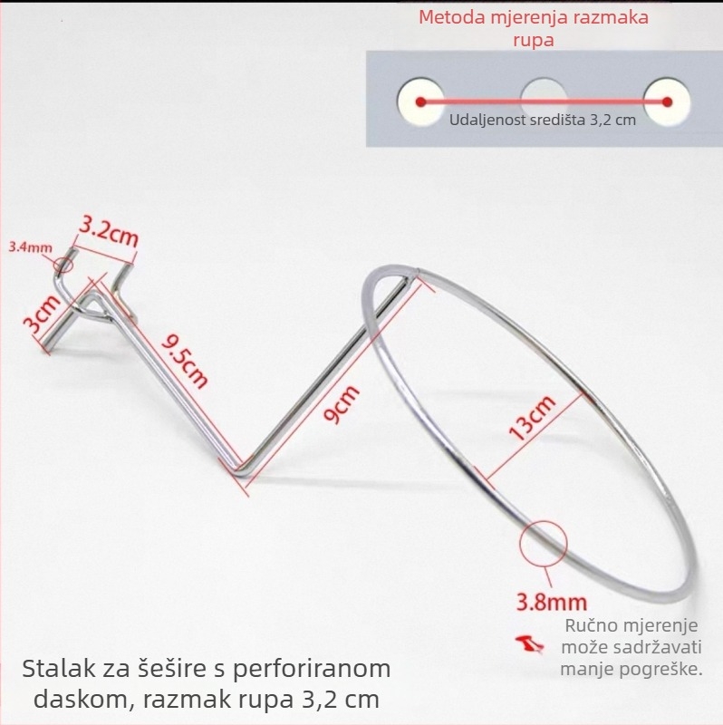 Željezni držač lopti i standardne kukice, set za perforiranu ploču s trostrukim kukama