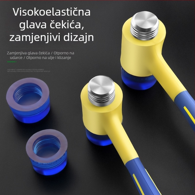 Čekić od gume s uklonjivim plastičnim držalom, namijenjen izolacijskim montažama; za udaranje vrata, prozora i pločica.