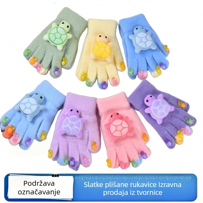 Unisex dječje pletene rukavice s privlačnom karikaturom kornjače, pet prstiju, za jesen-zimu, tople, za pisanje, uzrast 5–10