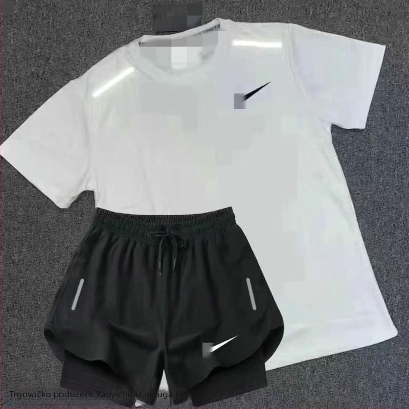 Unisex ljetni trening set s brzo sušećim materijalom: gornji dio s kratkim rukavima i šorcevi 3/4 dužine za trčanje i atletiku