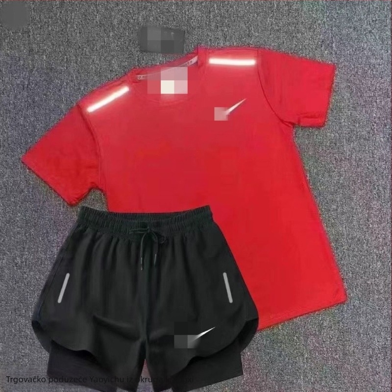 Unisex ljetni trening set s brzo sušećim materijalom: gornji dio s kratkim rukavima i šorcevi 3/4 dužine za trčanje i atletiku