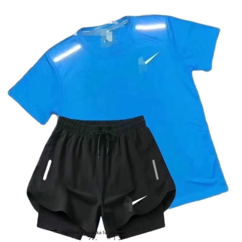 Unisex ljetni trening set s brzo sušećim materijalom: gornji dio s kratkim rukavima i šorcevi 3/4 dužine za trčanje i atletiku