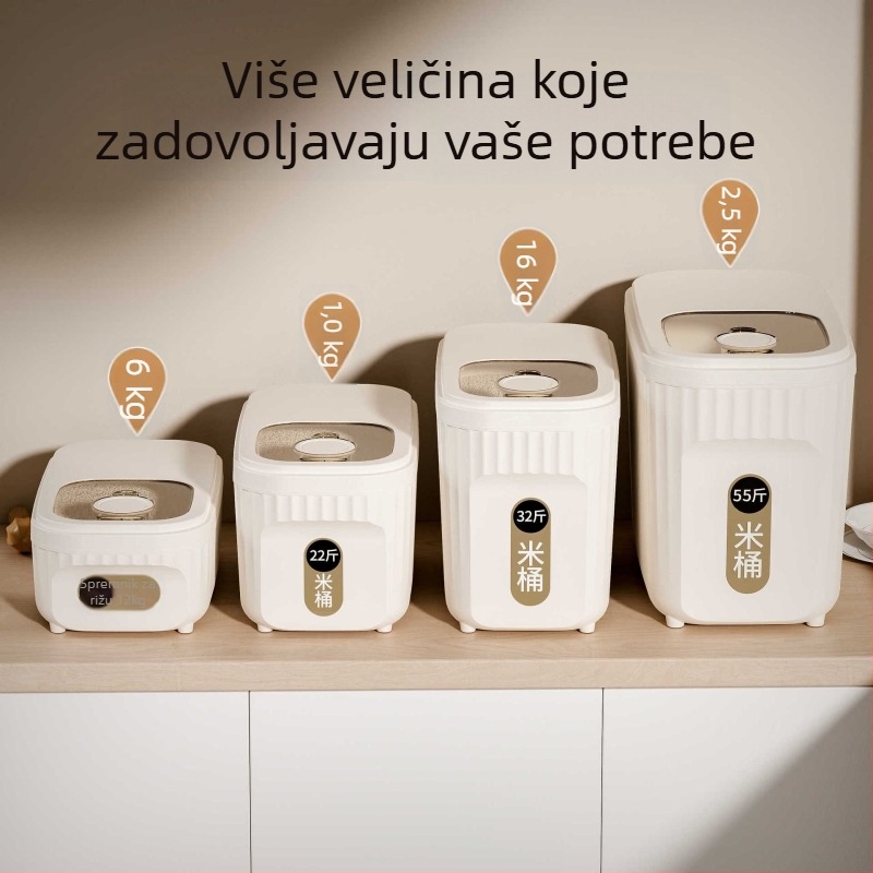 Dvokomorni spremnik za skladištenje riže za kućnu upotrebu, model 2026, zapečaćen, otporan na insekte, otporan na vlagu, spremnik za žitarice, staklenka za brašno