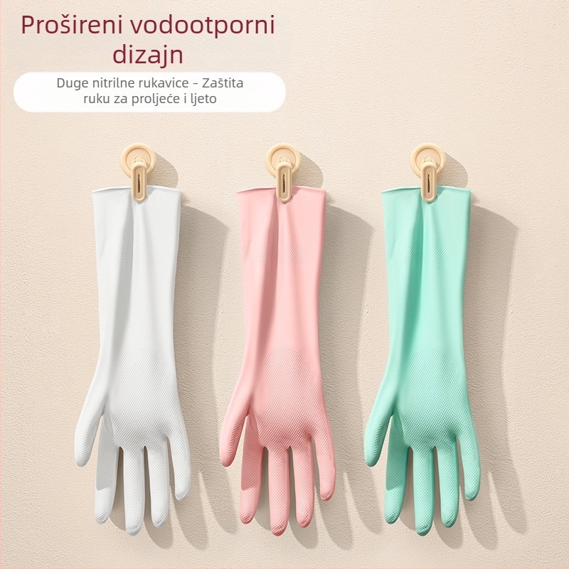 Nitrilne rukavice, otporne za kućnu upotrebu, za pranje posuđa i rublja, vodootporne, dužine 32 cm