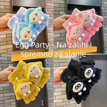 Dječje zimske rukavice, debele, s preklopnim vrhom, koralni fleece, crtić motiv, za pisanje