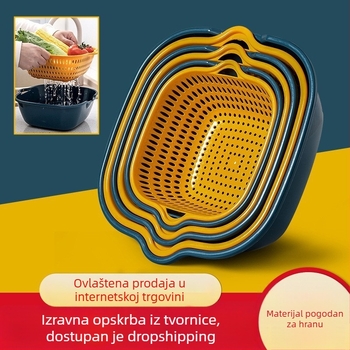 Plastična dvostruka posuda za pranje povrća s odvodom — višenamjenska kuhinjska i kućna posuda za voće i povrće