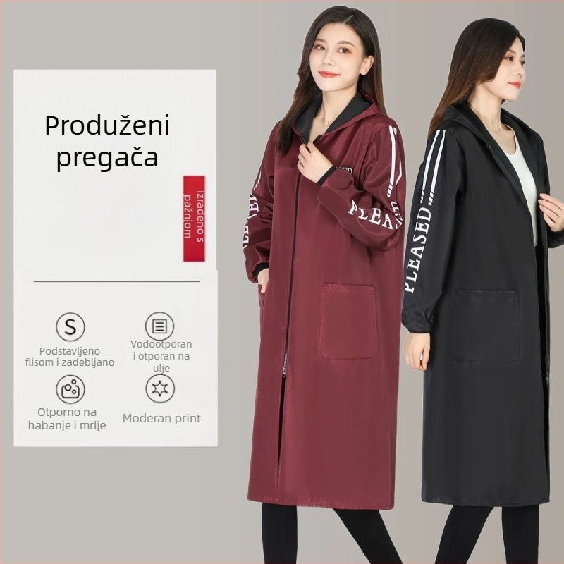 Duga zimska vodootporna kuhinjska pregača, poliester, otporna na prljanje, univerzalna veličina, minimalistički jednobojni dizajn