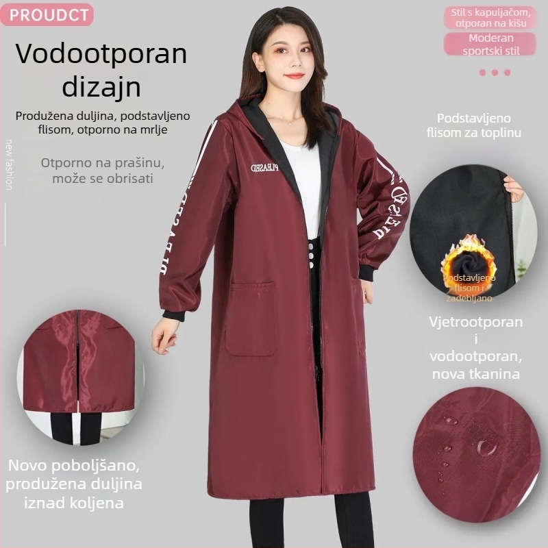Duga zimska vodootporna kuhinjska pregača, poliester, otporna na prljanje, univerzalna veličina, minimalistički jednobojni dizajn