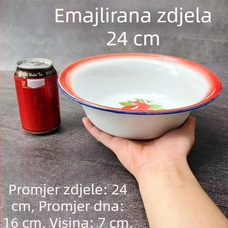 Emalirana duboka zdjela s cvjetnim uzorkom, ovalnog oblika, višenamjenska zdjela za juhu i miješanje, promjeri 14–14,9 cm, 16–16,9 cm, 18–18,9 cm