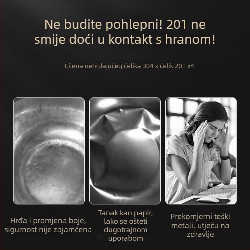 304 nehrđajućeg čelika zdjela za kućnu upotrebu, okrugla zdjela za juhu, debelim dnom za hranu, kuhinjska okrugla zdjela za rižu
