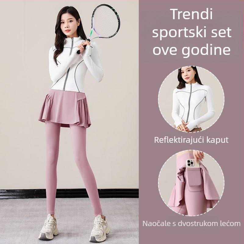 Ženski teniski sportski komplet za jesen/zimu, set za trčanje, 2025 novi stil, vrhunska joga odjeća, suknja-pantalone za badminton, fitness odjeća