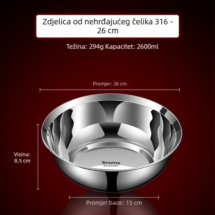 Zdjela za juhu od 316 nehrđajućeg čelika, prehrambena kvaliteta, duboka zdjela za rižu, kuhinjska posuda s debelim dnom