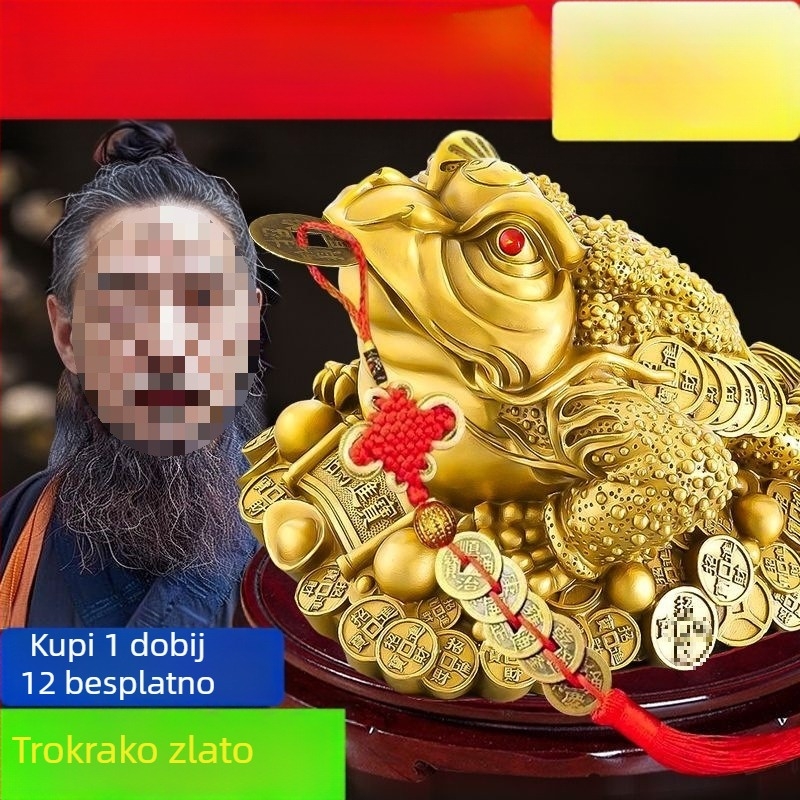Mosazni zlatni žaba dekorativni predmet, tronožna žaba, dekor dnevnog boravka, dekor recepcije, poklon za otvaranje trgovine