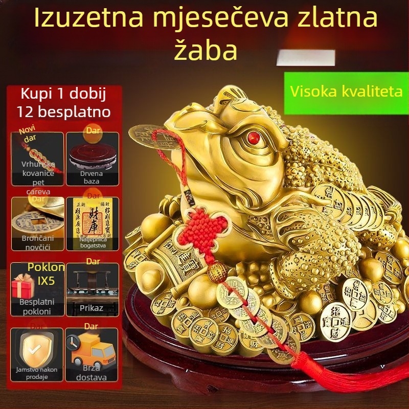 Mosazni zlatni žaba dekorativni predmet, tronožna žaba, dekor dnevnog boravka, dekor recepcije, poklon za otvaranje trgovine