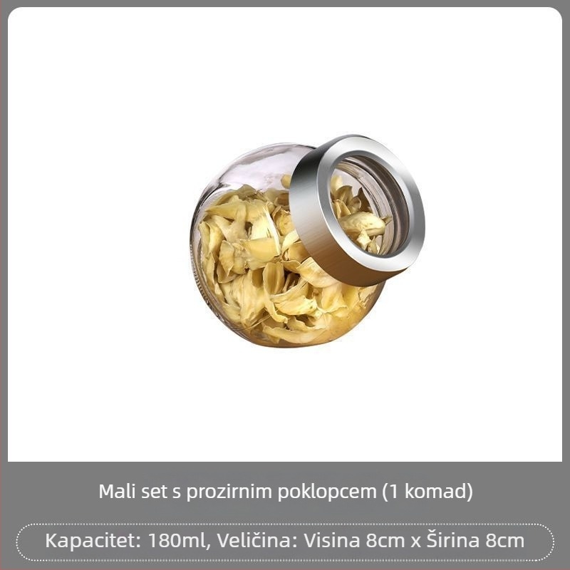 Staklena zatvorena posuda za začine, čaj i žitarice – otporna na vlagu, ovalni oblik, 300 ml