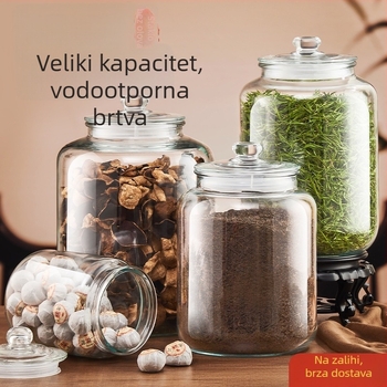 Staklena posuda za hranu s hermetičnim zatvaranjem, širokim otvorom, velika kapaciteta za čuvanje čaja, sušene kore mandarine i tradicionalne kineske medicine