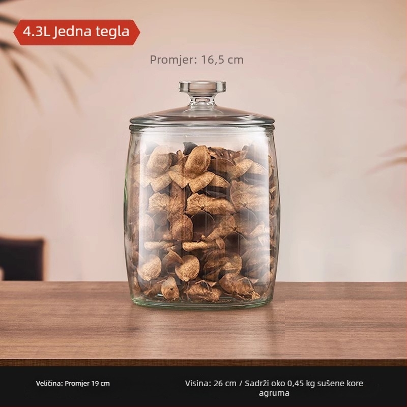 Staklena posuda za hranu s hermetičnim zatvaranjem, širokim otvorom, velika kapaciteta za čuvanje čaja, sušene kore mandarine i tradicionalne kineske medicine
