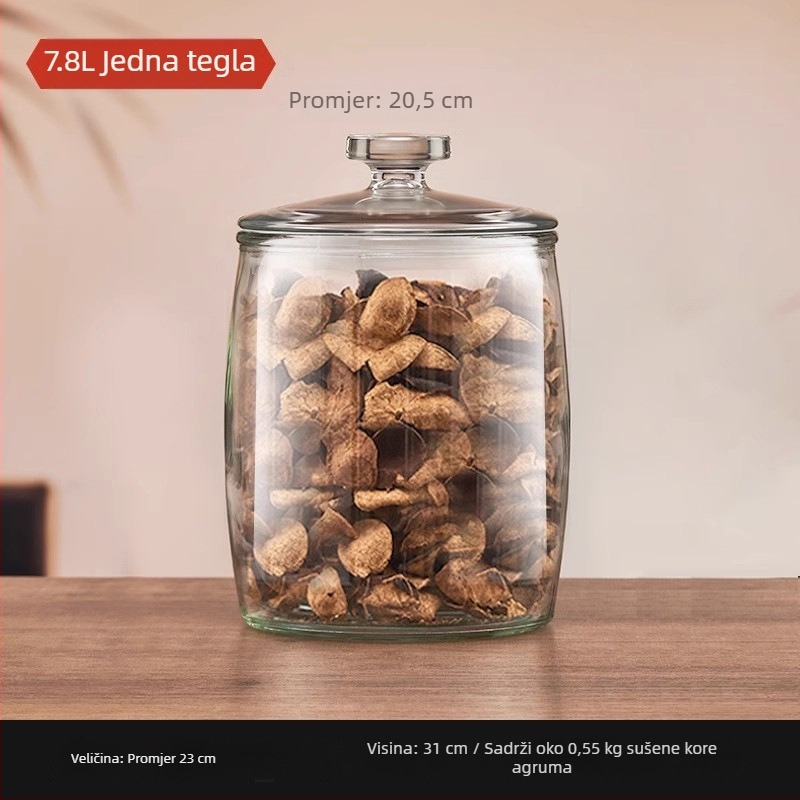 Staklena posuda za hranu s hermetičnim zatvaranjem, širokim otvorom, velika kapaciteta za čuvanje čaja, sušene kore mandarine i tradicionalne kineske medicine