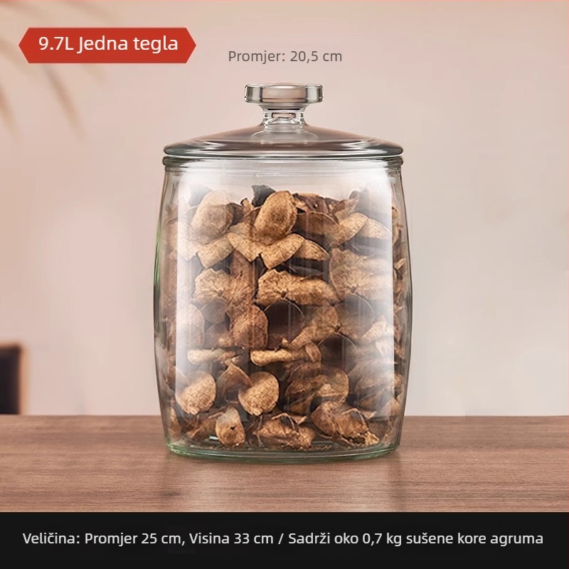 Staklena posuda za hranu s hermetičnim zatvaranjem, širokim otvorom, velika kapaciteta za čuvanje čaja, sušene kore mandarine i tradicionalne kineske medicine
