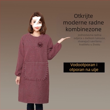 Pamučna pregača srednje duljine za kuhinju i domaće kuhanje, modna radna pregača, otporna na mrlje, vodootporna i otporna na ulje
